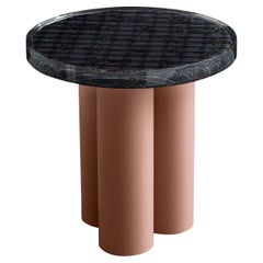 Amber Round Antiqued-Pink & Dark-Gray Metal & Resin Side Table