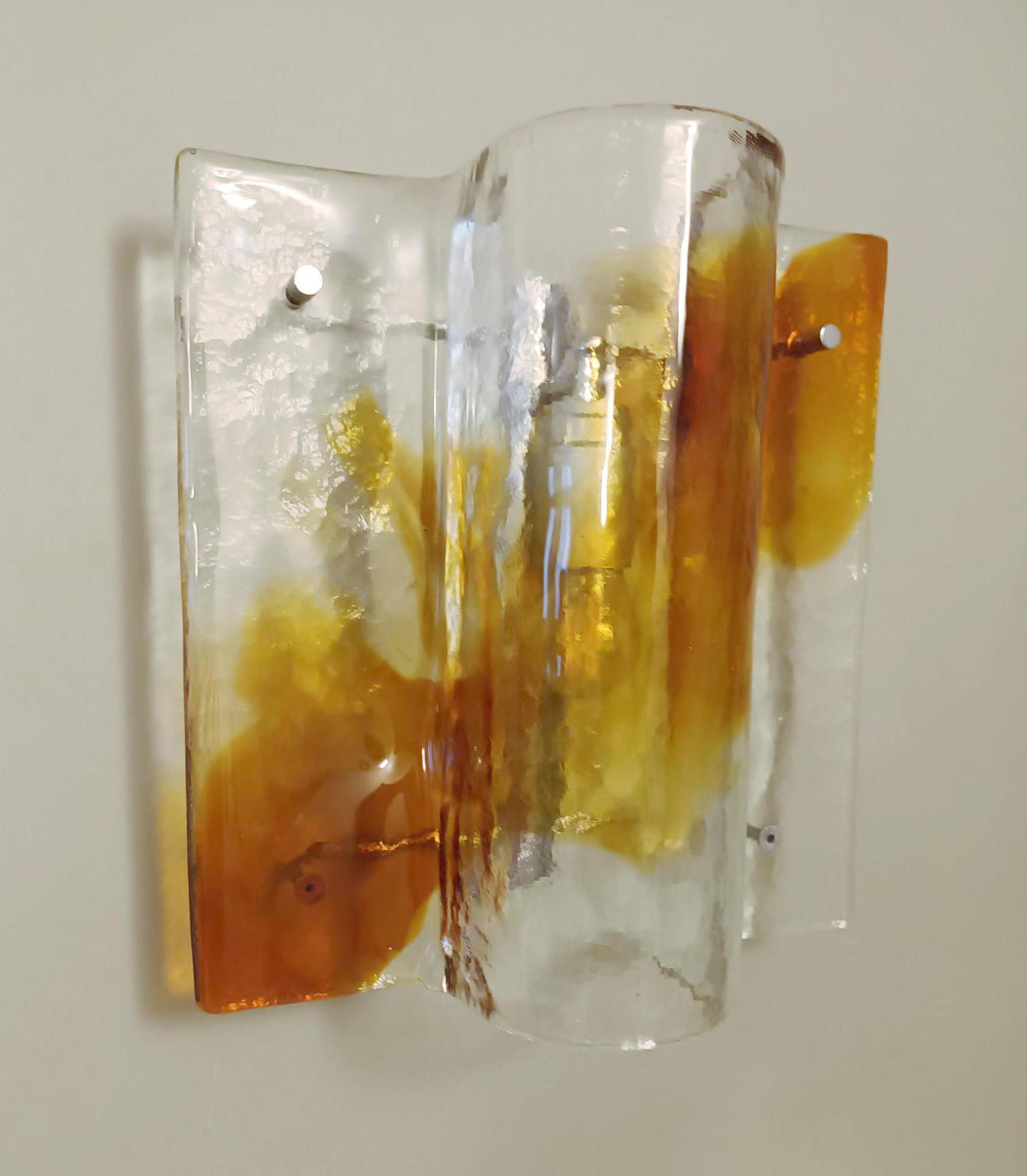 Mid-Century Modern Amber Sconces by Mazzega, 3 Available For Sale