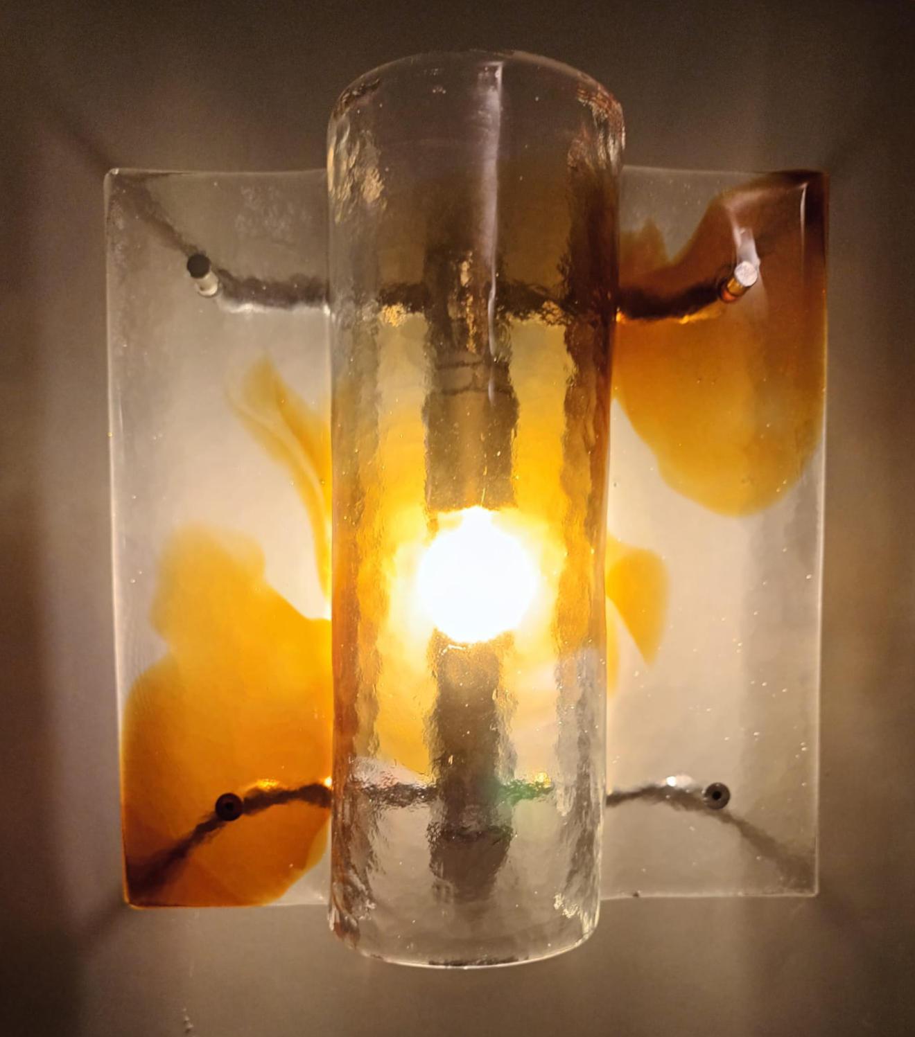 Blown Glass Amber Sconces by Mazzega, 3 Available For Sale