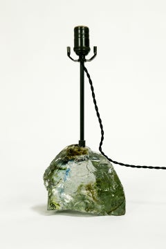 Amber Sea Green and Clear Cullet Glass Rock Lamp