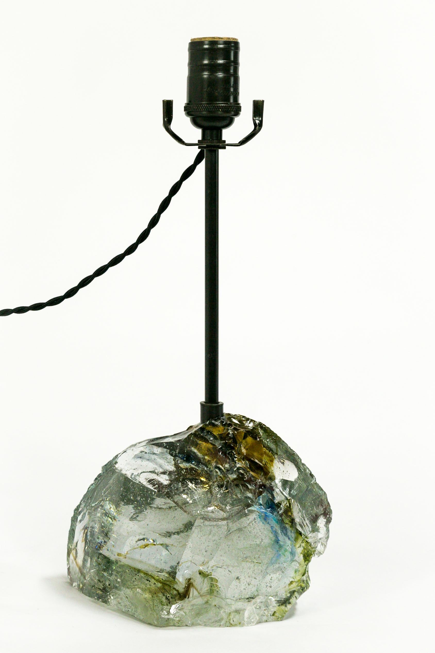 Organic Modern Amber Sea Green and Clear Cullet Glass Rock Lamp