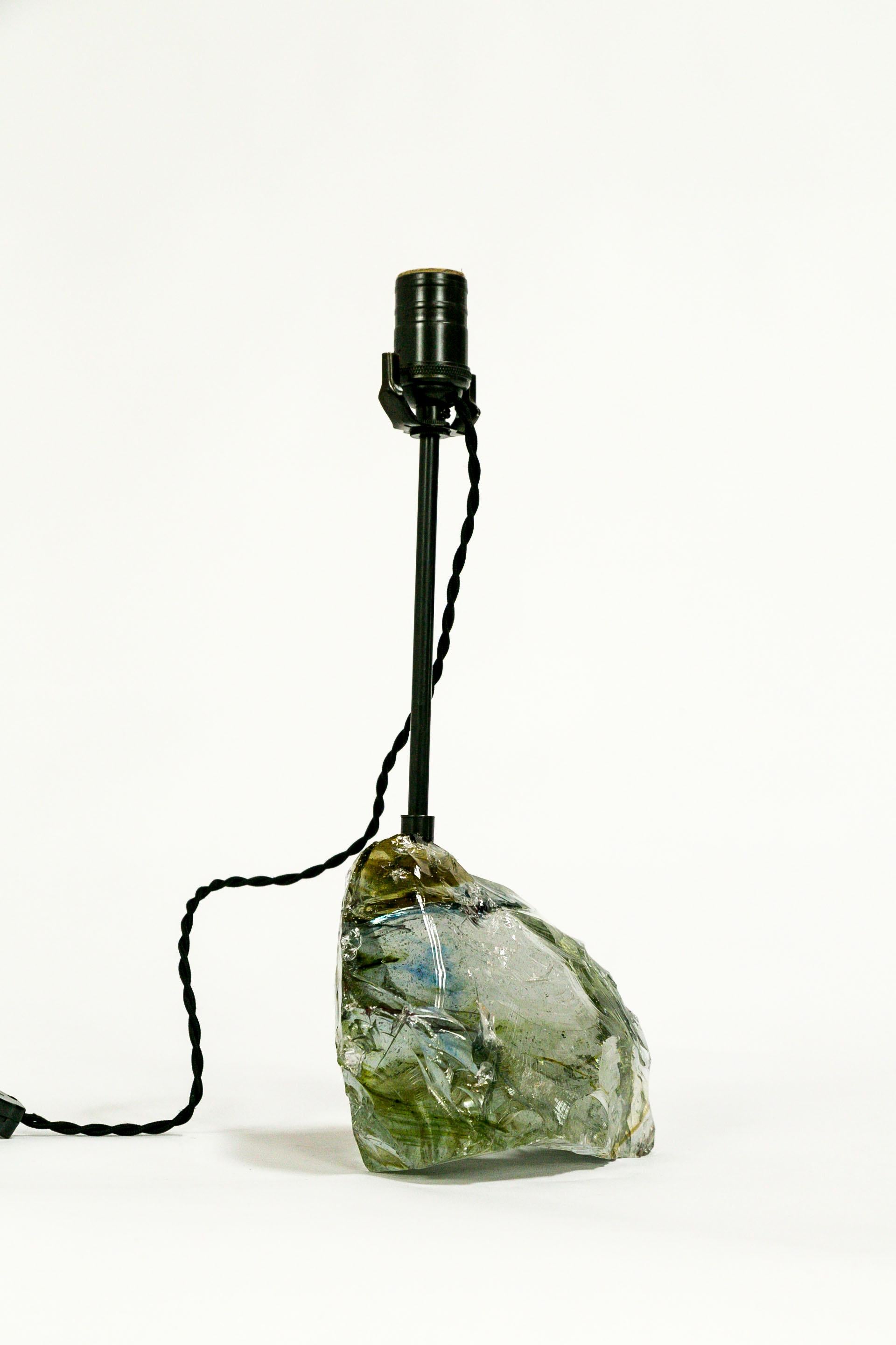 American Amber Sea Green and Clear Cullet Glass Rock Lamp
