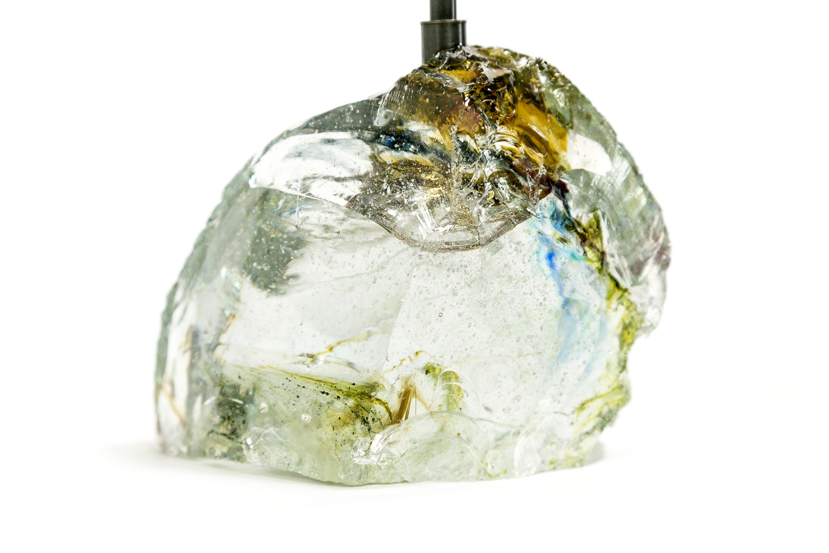 Contemporary Amber Sea Green and Clear Cullet Glass Rock Lamp