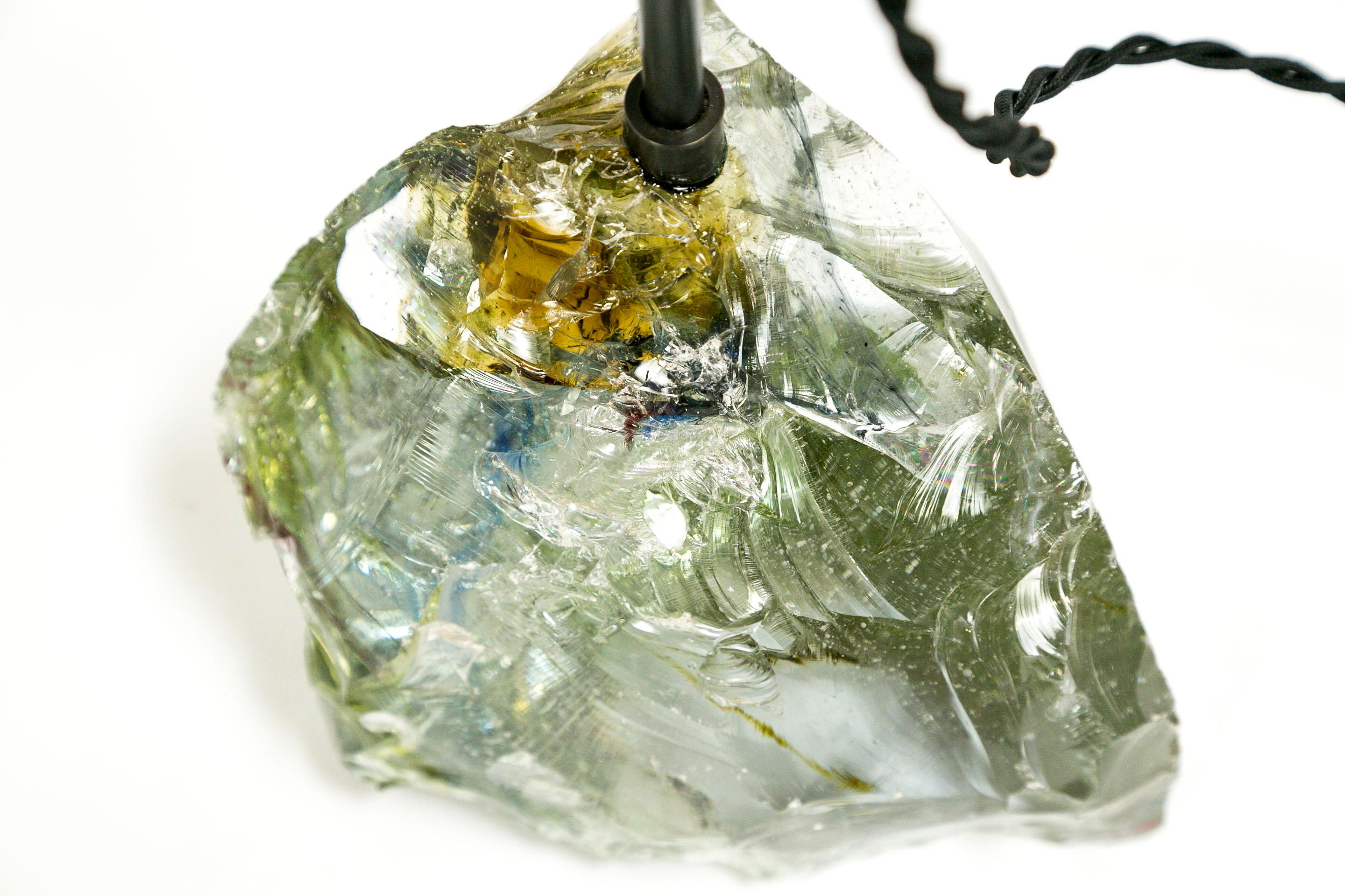 Amber Sea Green and Clear Cullet Glass Rock Lamp 1