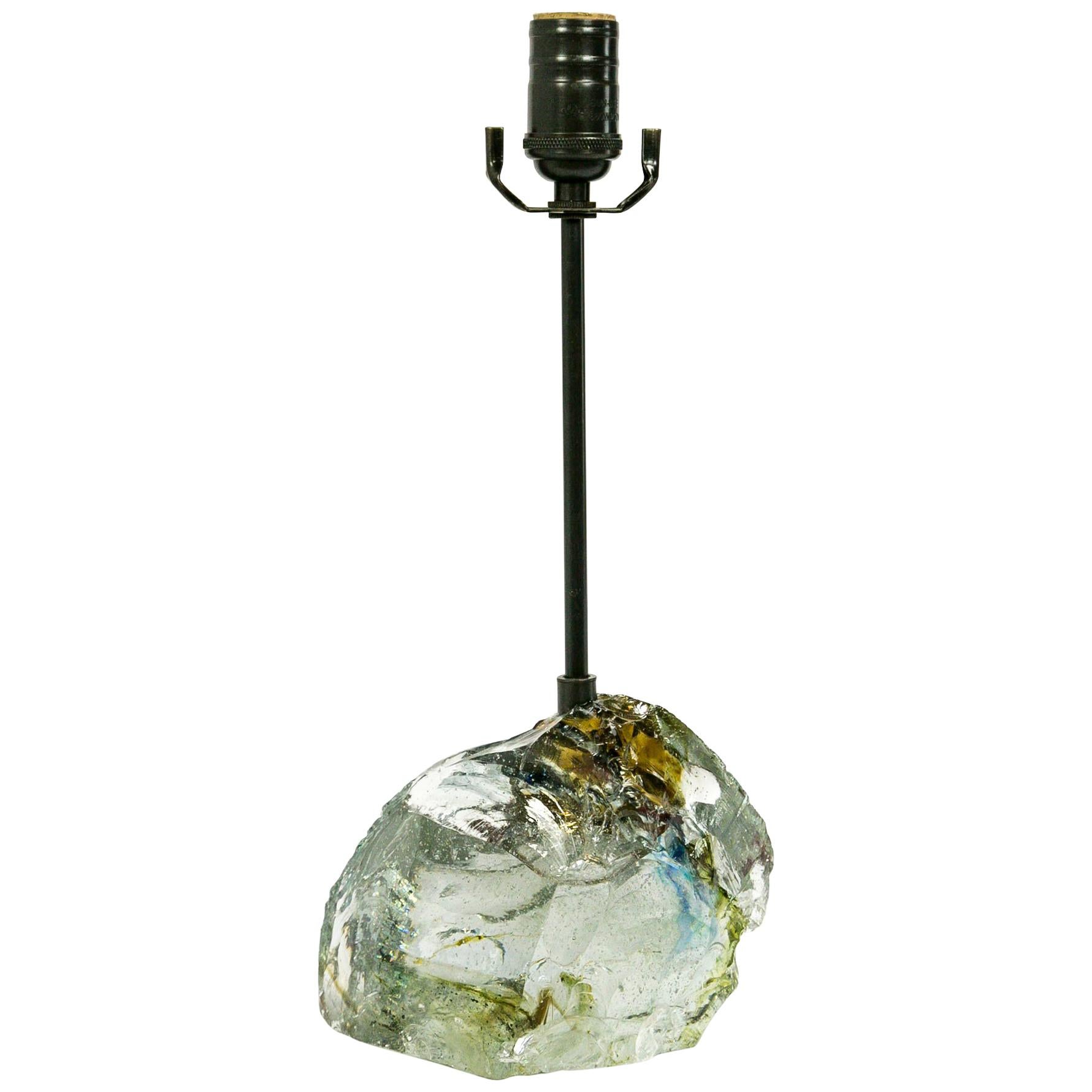 Amber Sea Green and Clear Cullet Glass Rock Lamp
