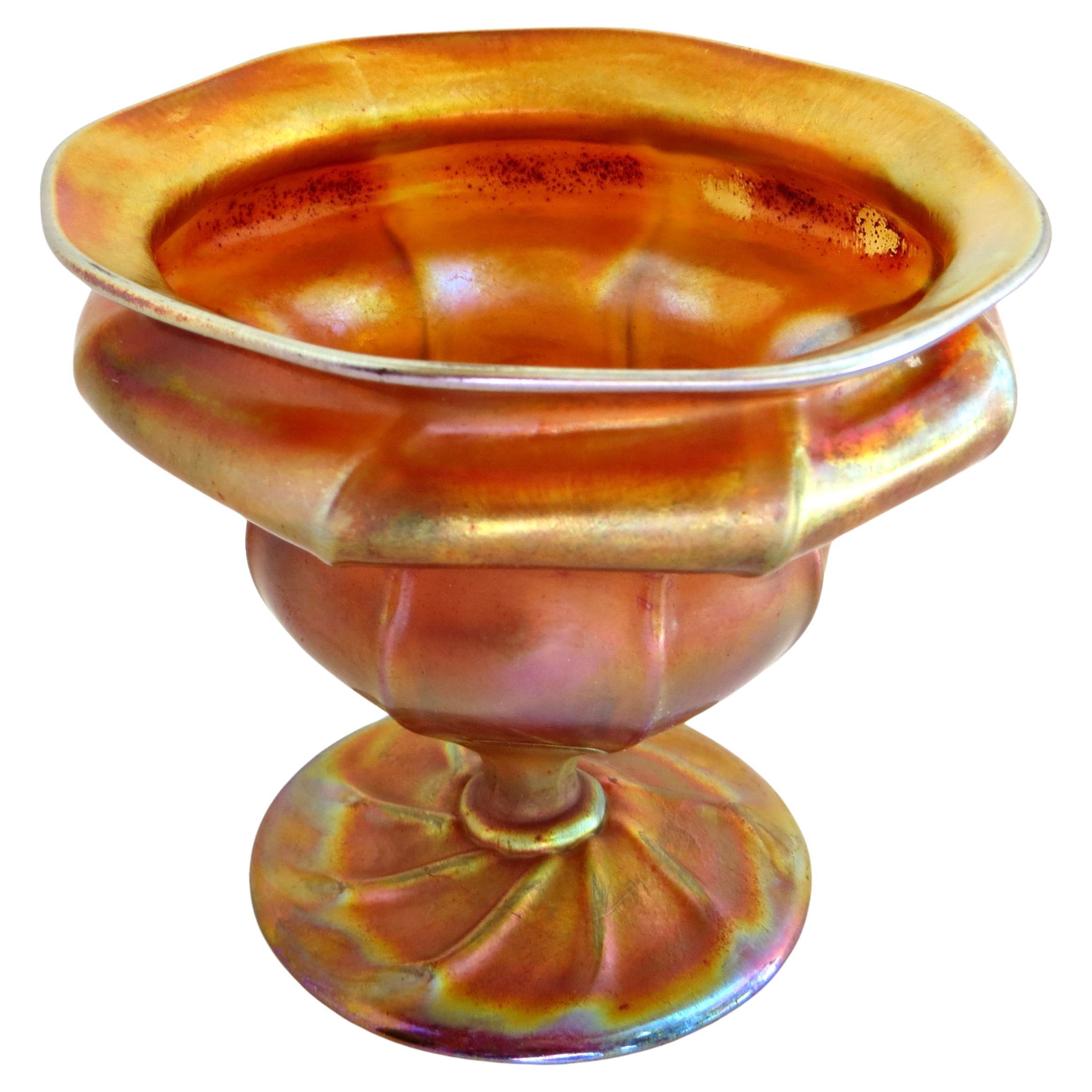 Amber "Sherbet" Favrile Glass Compote by Tiffany Signed LCT New York Circa 1905