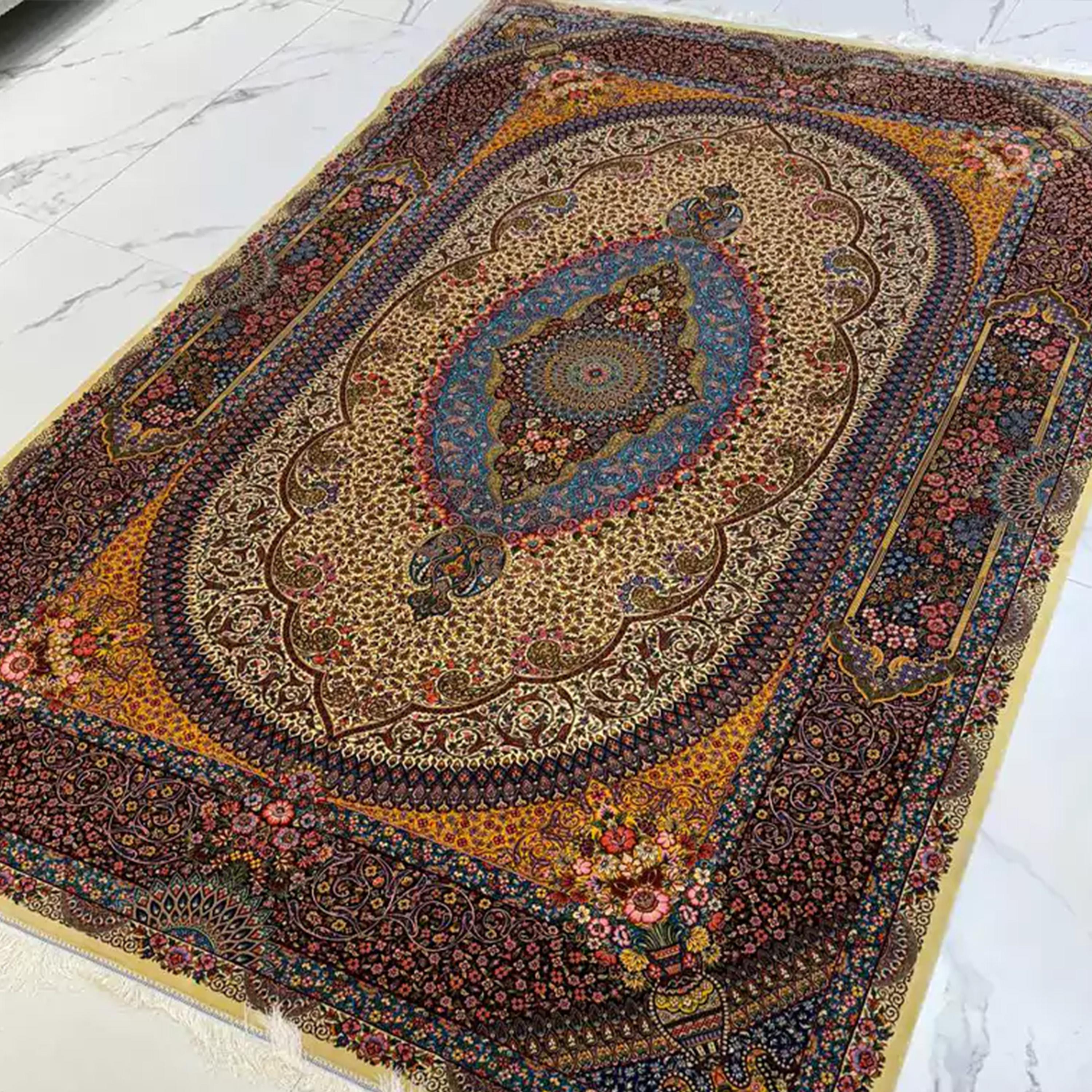 Amber Sky Garden Persian Pure Silk Rug, Iranian Craftsmanship, 0057 For Sale 4