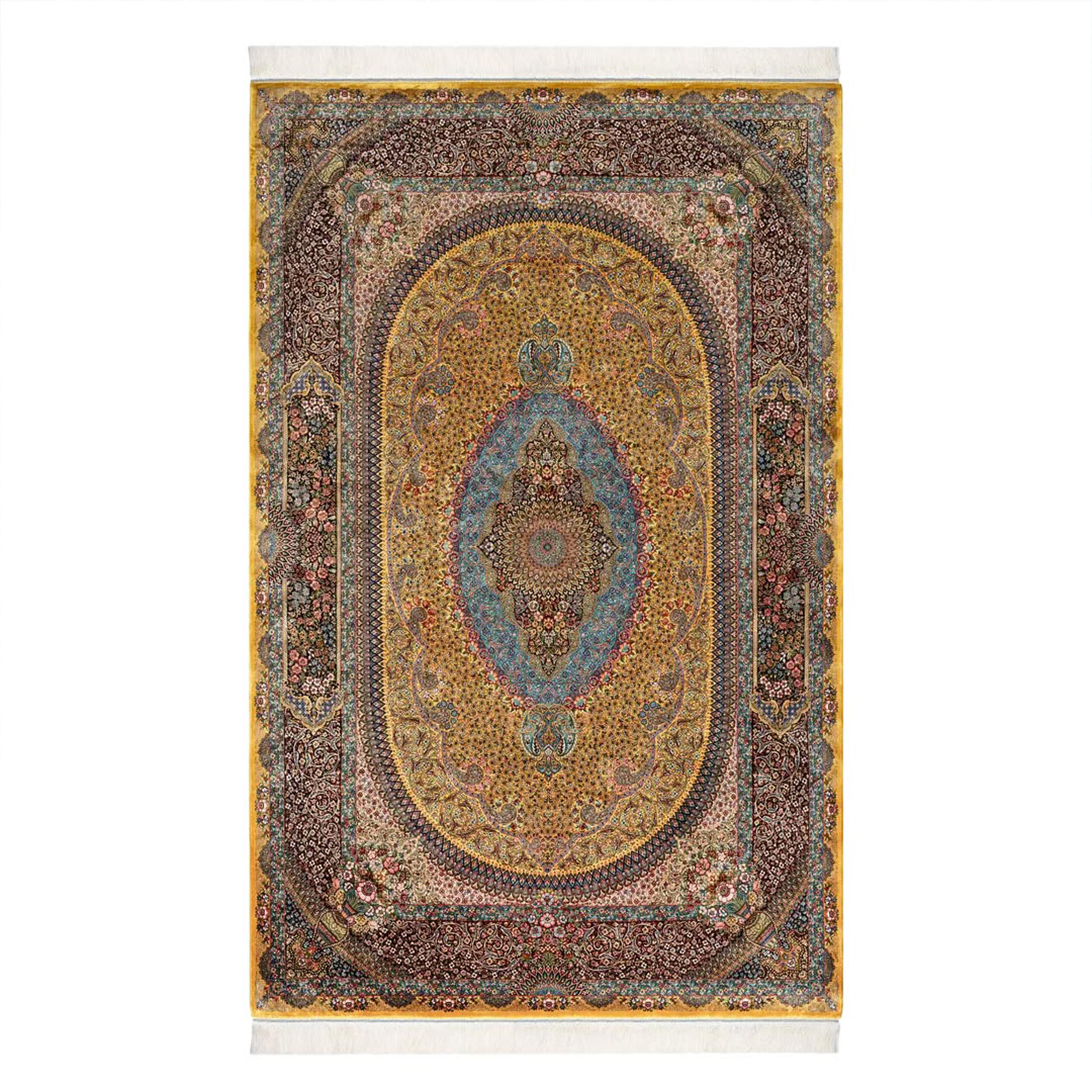 British Amber Sky Garden Persian Pure Silk Rug, Iranian Craftsmanship, 0057 For Sale