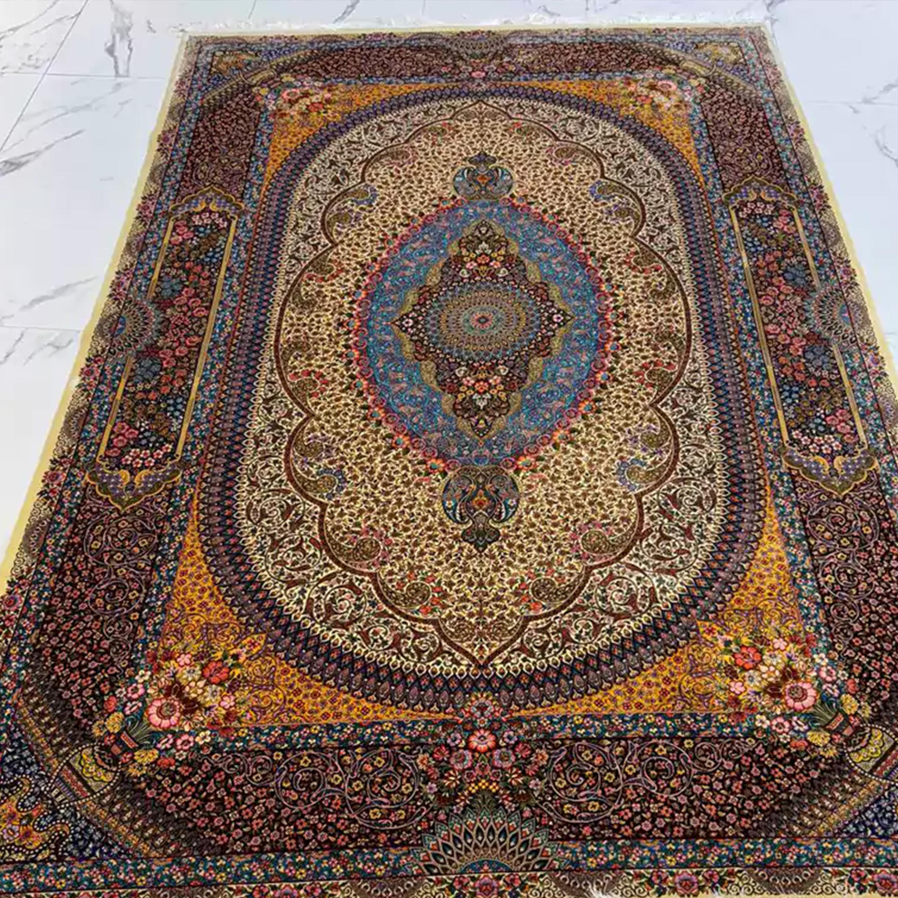 Contemporary Amber Sky Garden Persian Pure Silk Rug, Iranian Craftsmanship, 0057 For Sale