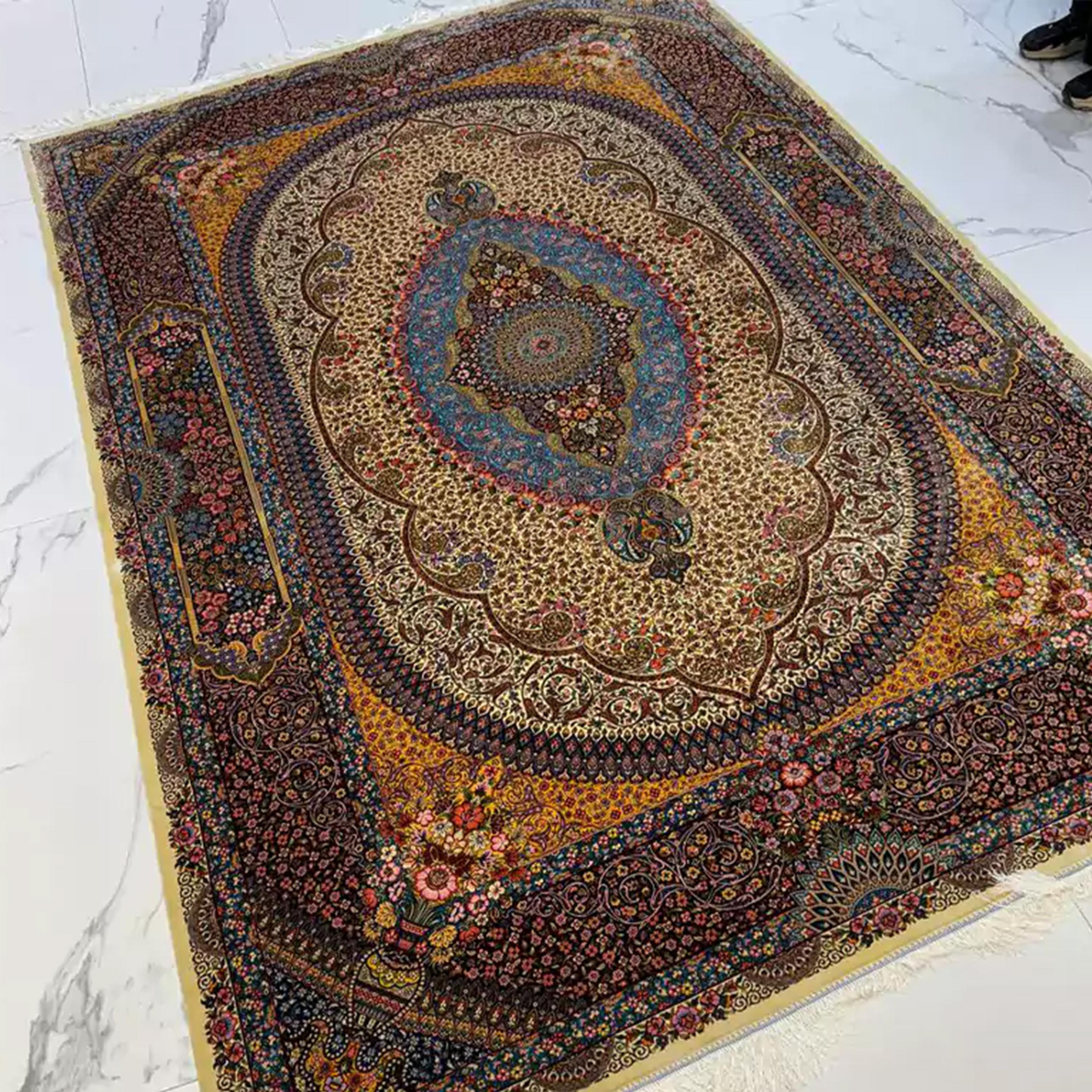 Amber Sky Garden Persian Pure Silk Rug, Iranian Craftsmanship, 0057 For Sale 2