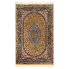 Alfombra Persa de Seda Pura Jardín Cielo Ámbar, Artesanía Iraní, 0057