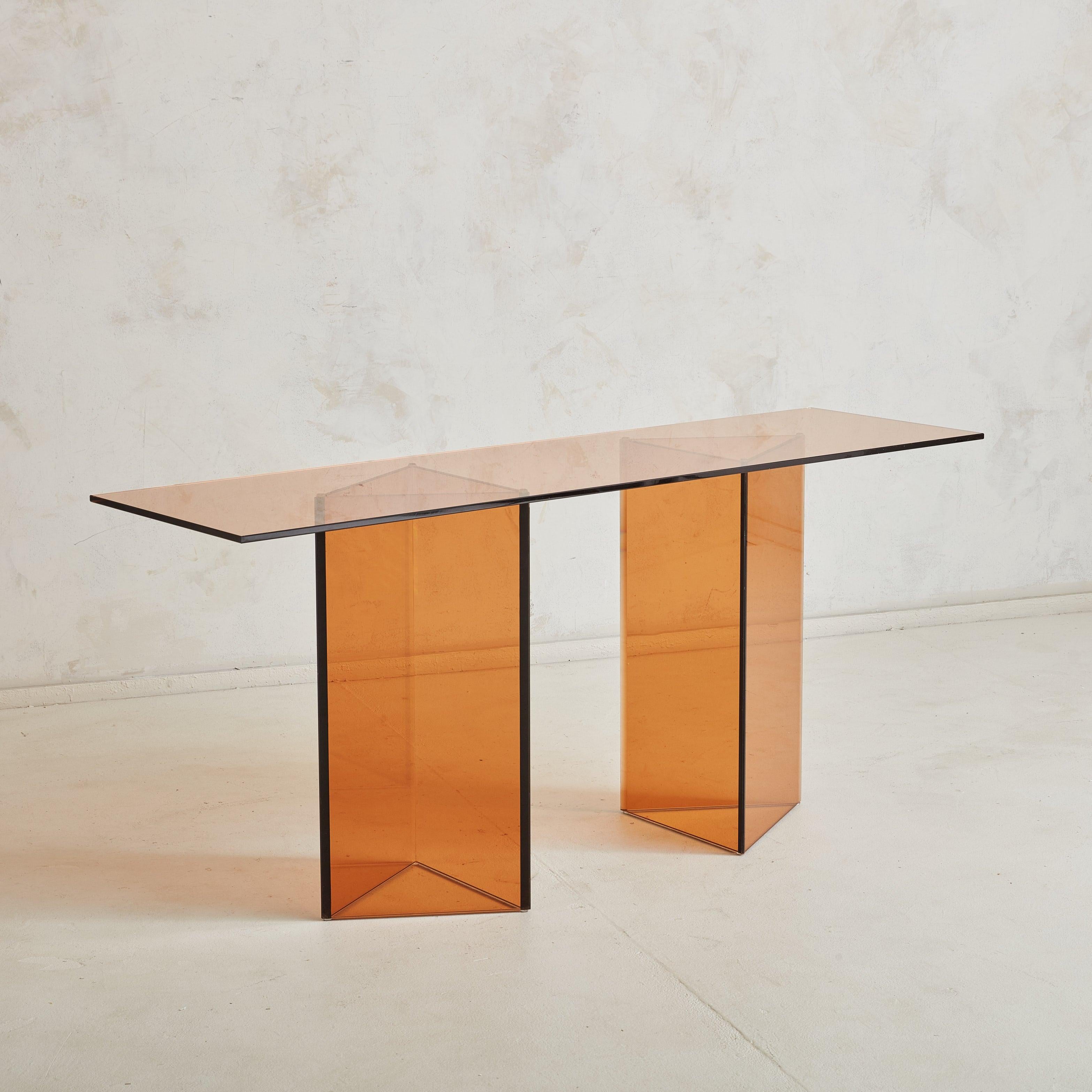 Modern Amber Smoked Glass Rectangular Console Table, Italy 1970s
