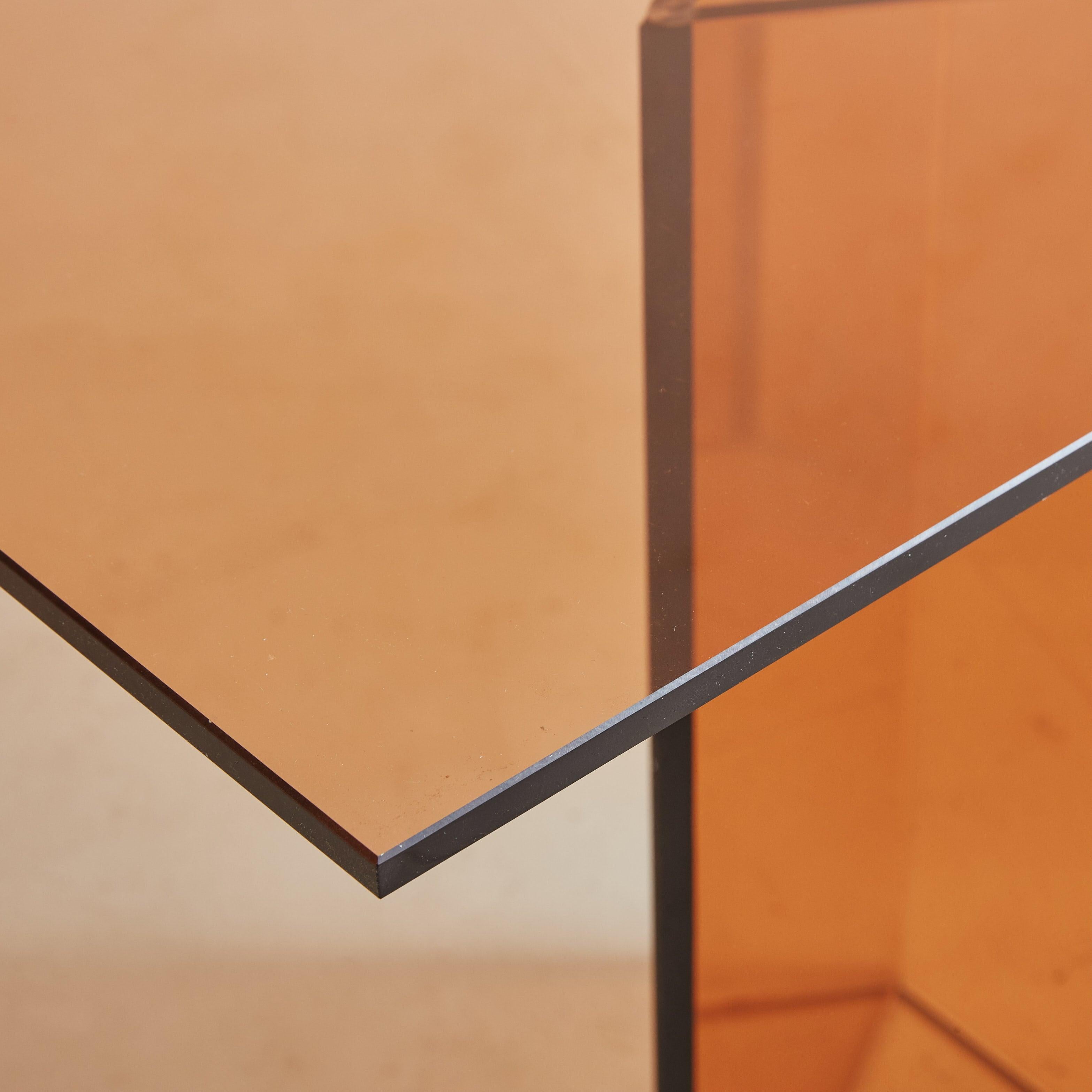 Amber Smoked Glass Rectangular Console Table, Italy 1970s 2