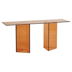 Amber Smoked Glass Rectangular Console Table, Italy 1970s
