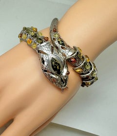 Amber Snake Bracelet Sterling Silver Articulated Mouth Opens