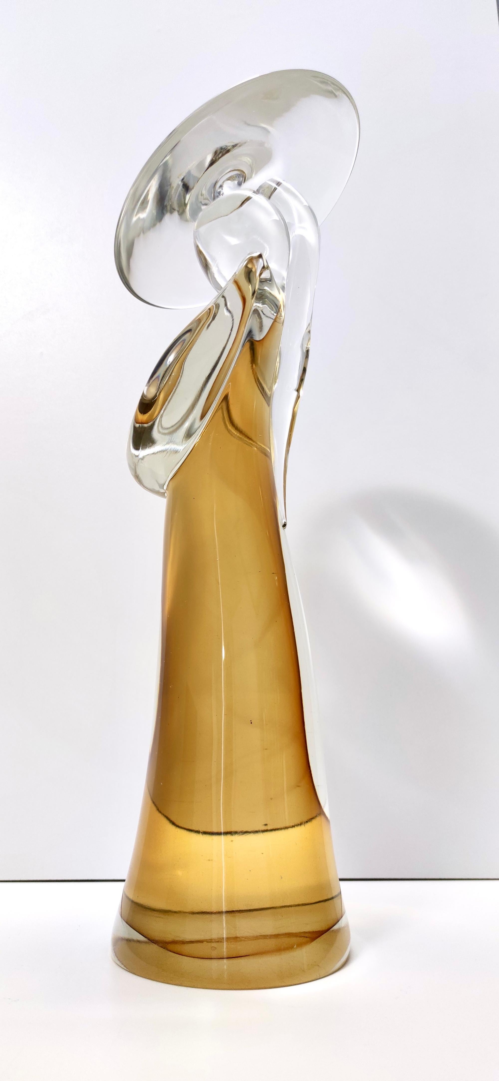 Pair of Amber Sommerso Glass Decorative Chinese Figures by Archimede Seguso For Sale 4