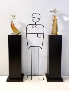 Pair of Amber Sommerso Glass Decorative Chinese Figures by Archimede Seguso