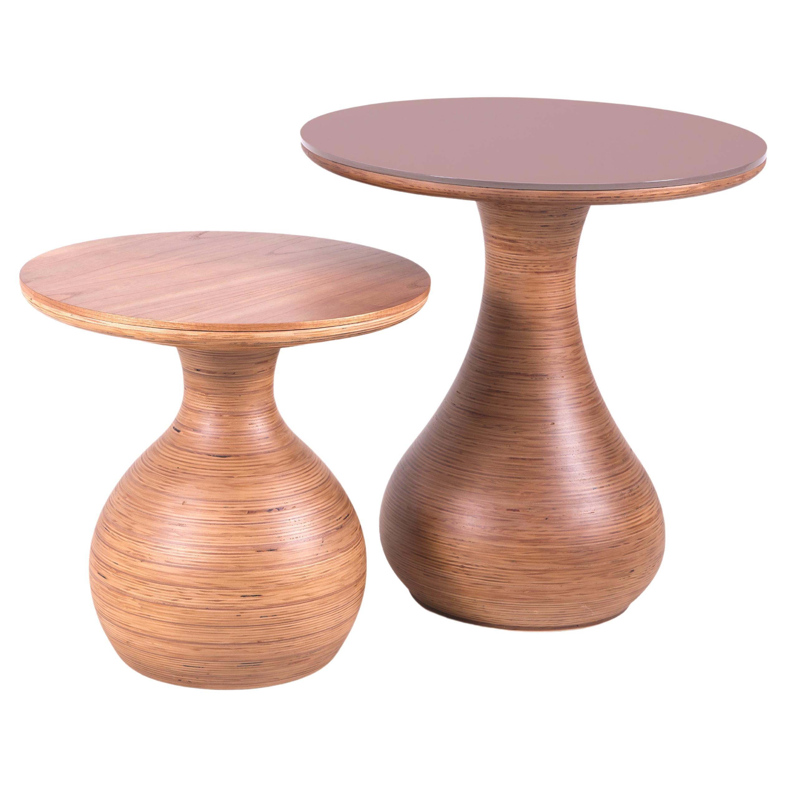 Amber Stain Wood Aville Side Table Set For Sale