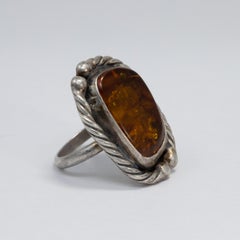 Amber Sterling Silver Statement Ring, Vintage Accented Bezel