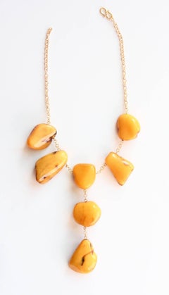 Antique BAltic Amber Stone 18 Karat Gold Necklace