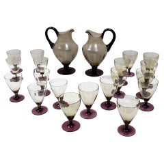 Amber, Straw-Colored and Plum Murano Glass Drink Set of 24 Pieces, Italy 1920s