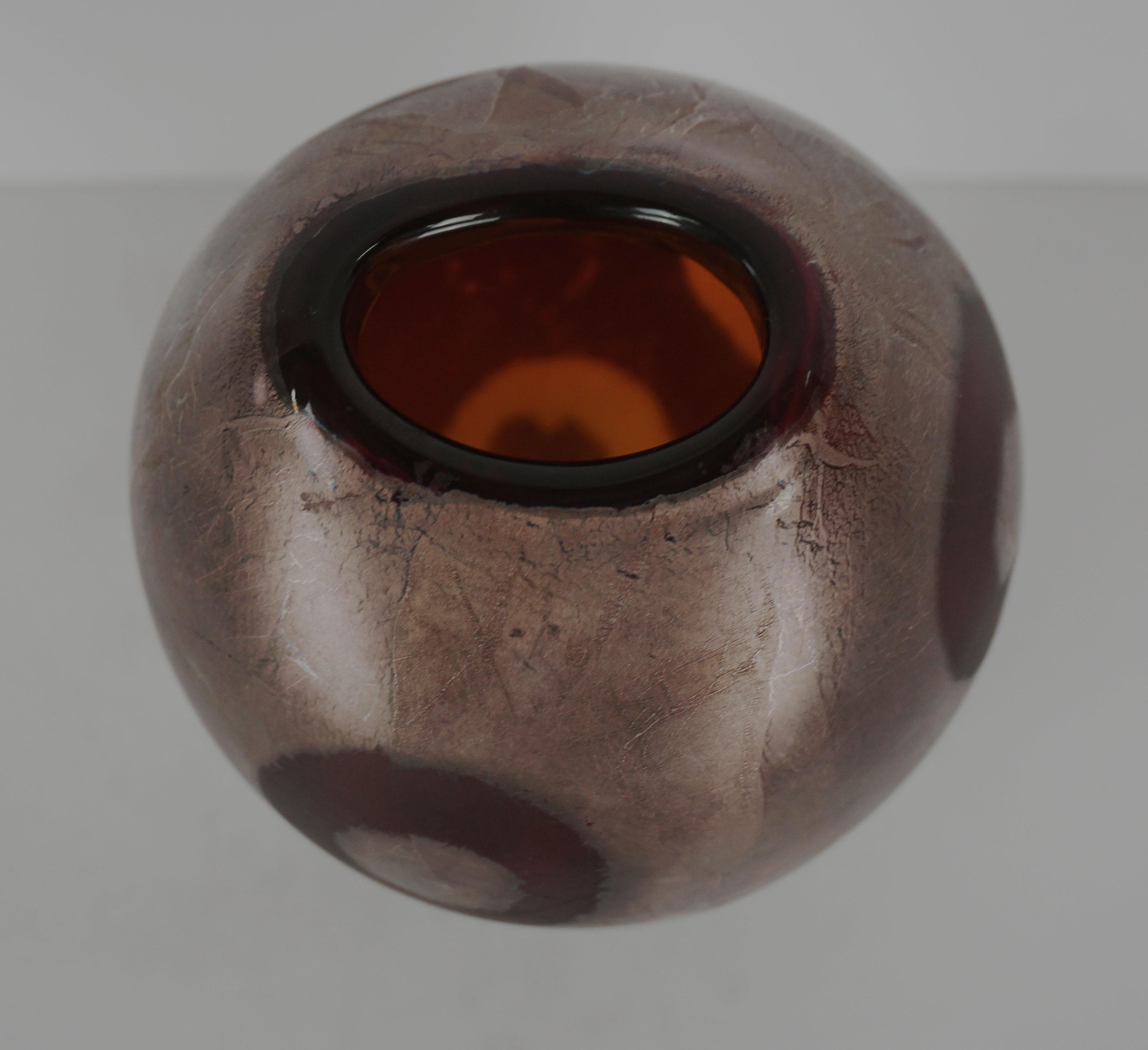 Modern Amber Studio Art Glass Vase with Patinated Surface and Circles by Aaron Adamson For Sale