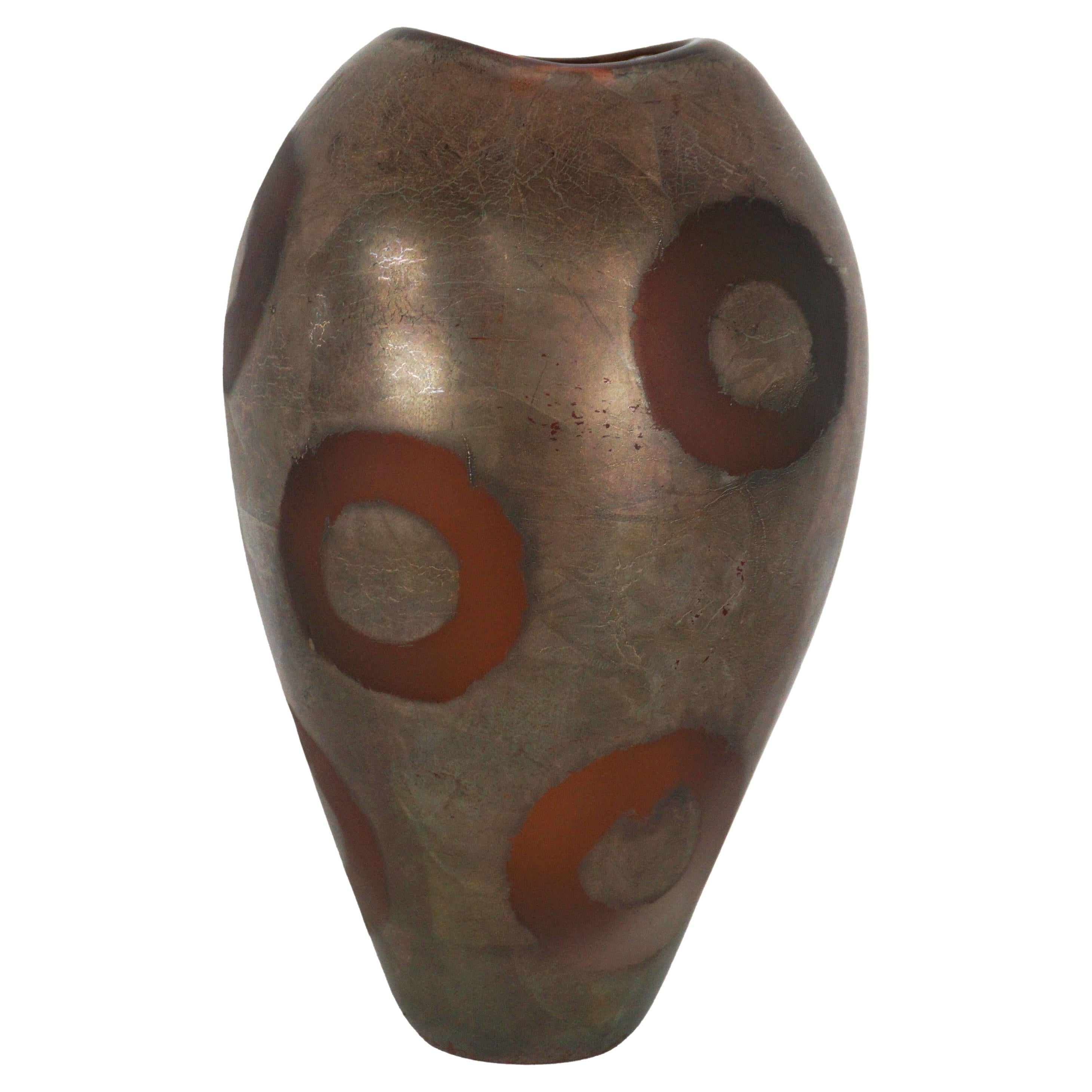 Amber Studio Art Glass Vase with Patinated Surface and Circles by Aaron Adamson For Sale