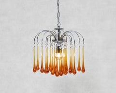 Amber Teardrop Murano Chandelier Pendant Light, C1960 Italy