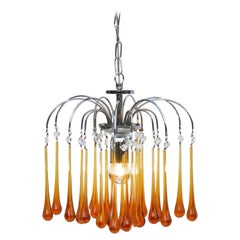 Amber Teardrop Murano Chandelier Pendant Light, C1960 Italy