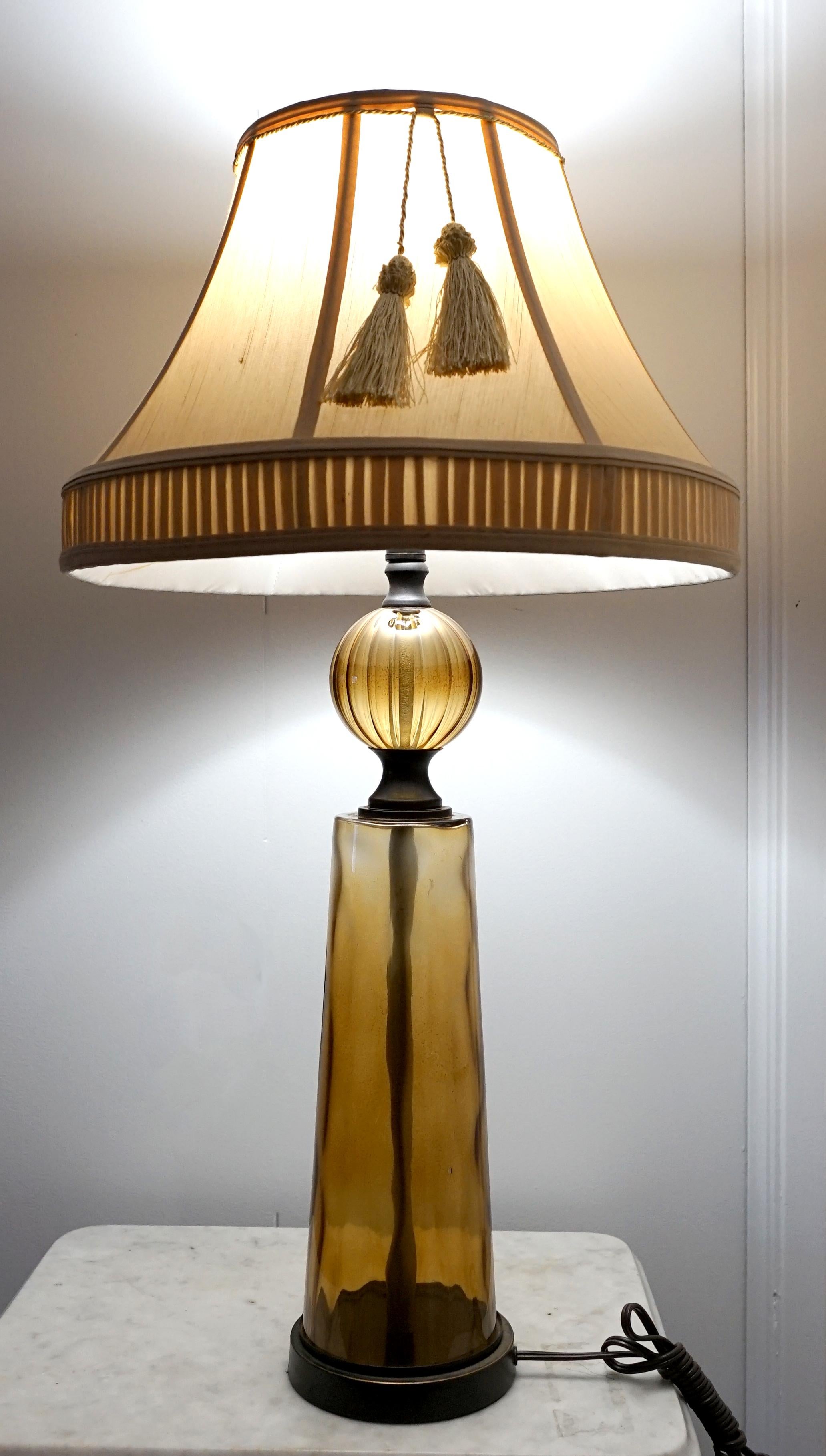 Faceted Amber Tone Gretel Table Lamp with Gorgeous Shade For Sale