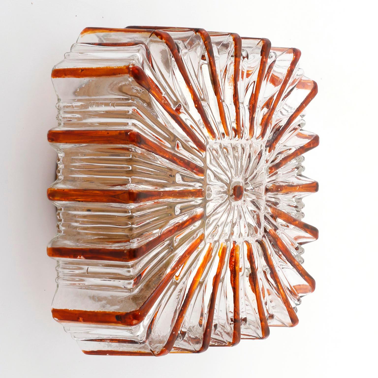 German Amber Tone Sunburst Glass Sconce or Flush Mount Light Fixture, 1970