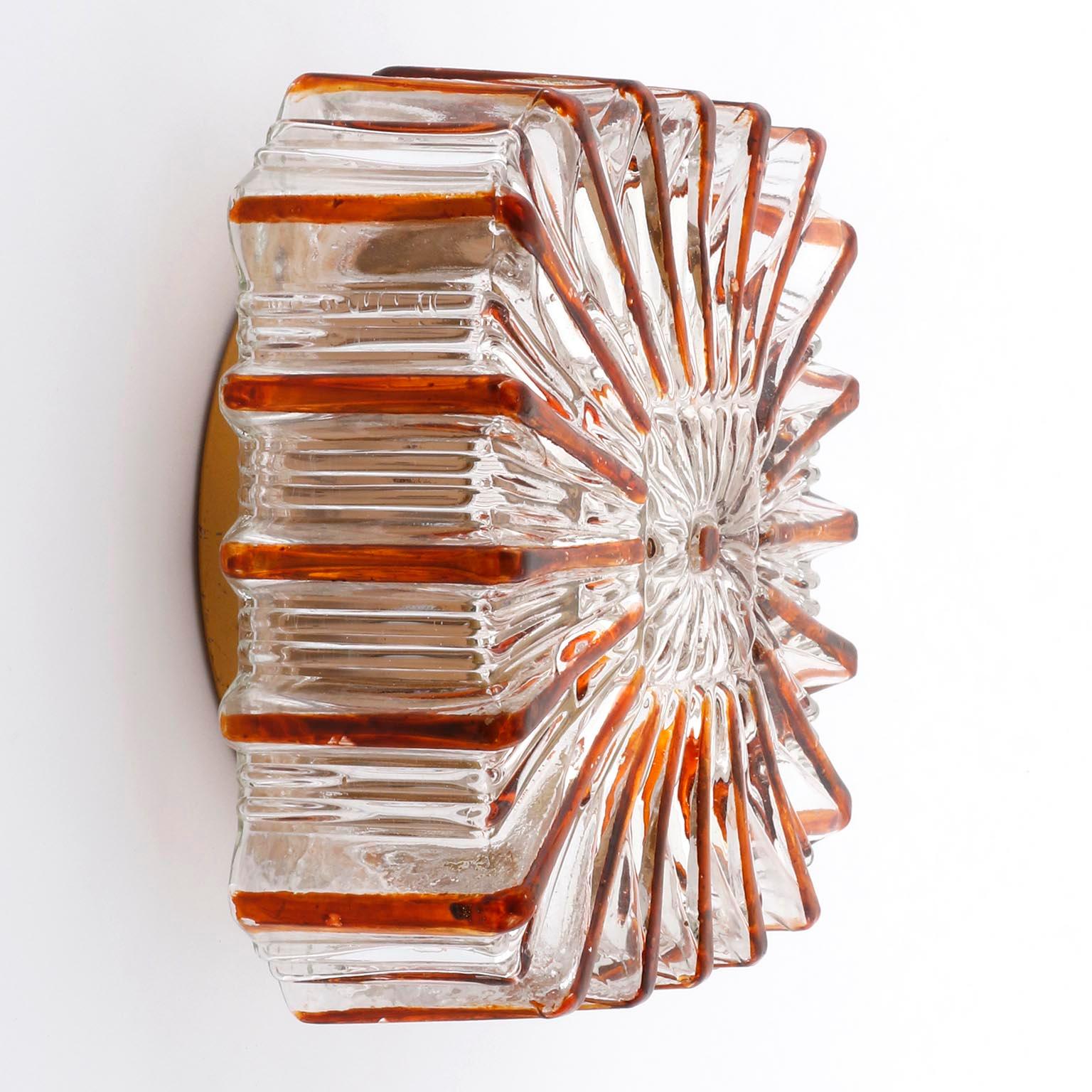 Painted Amber Tone Sunburst Glass Sconce or Flush Mount Light Fixture, 1970