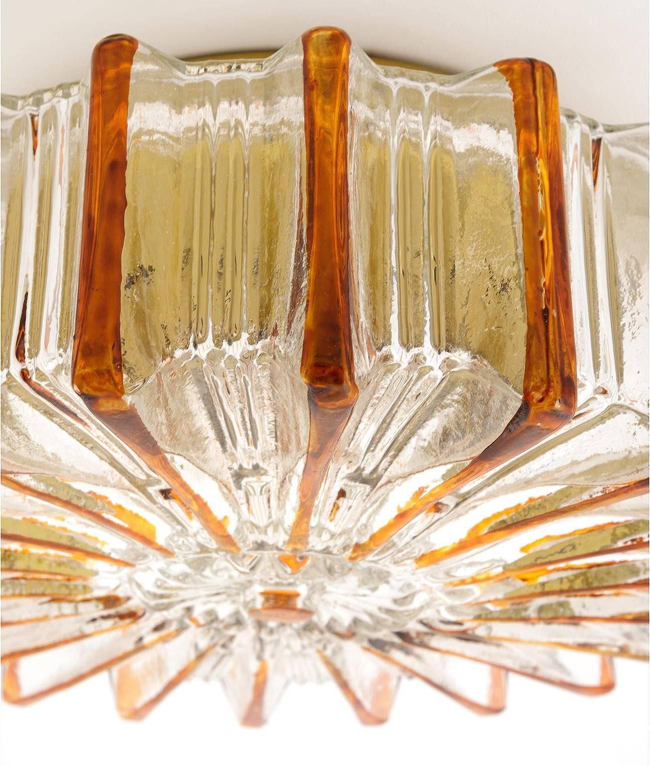 Mid-20th Century Amber Tone Sunburst Glass Sconce or Flush Mount Light Fixture, 1970