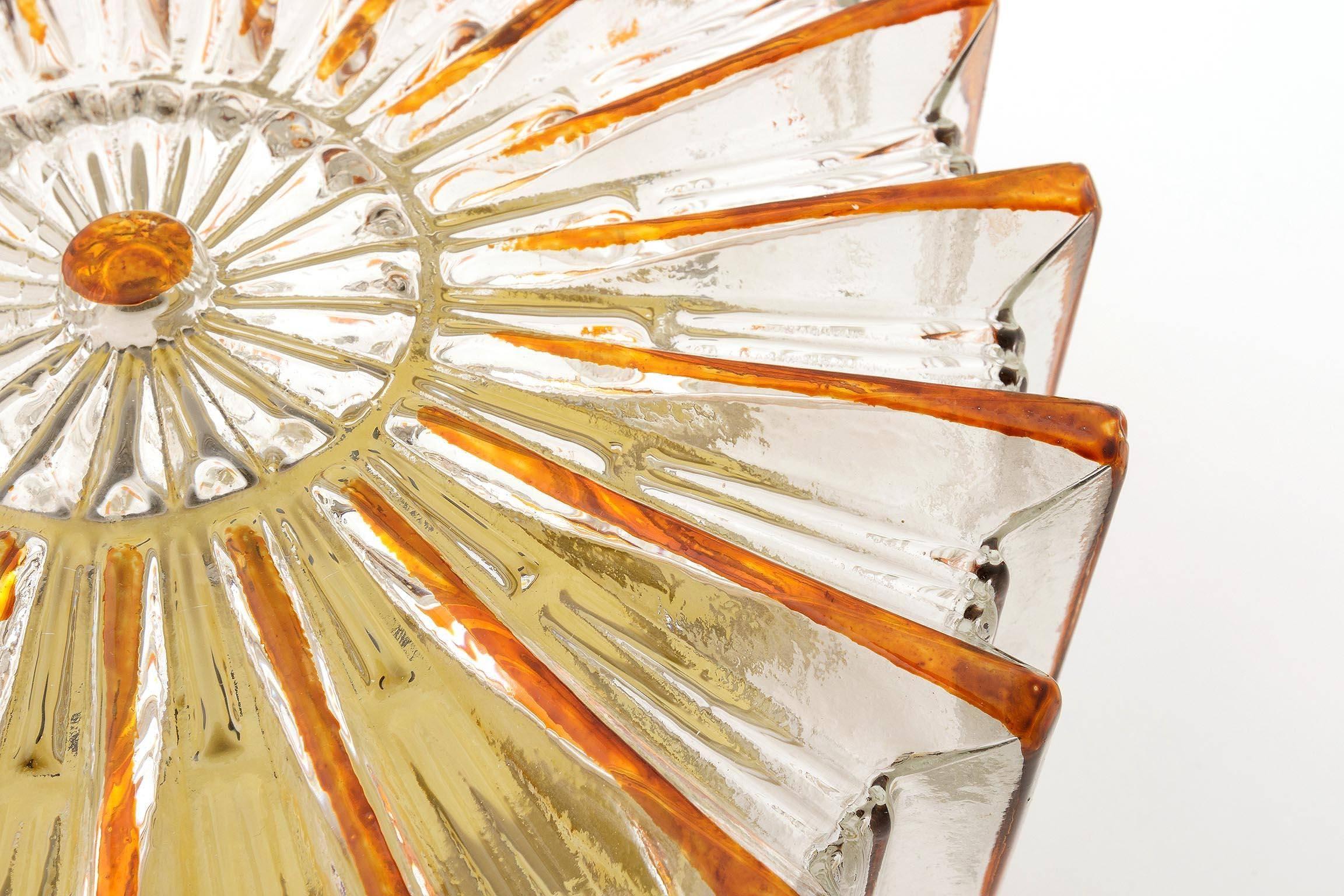 Amber Tone Sunburst Glass Sconce or Flush Mount Light Fixture, 1970 1