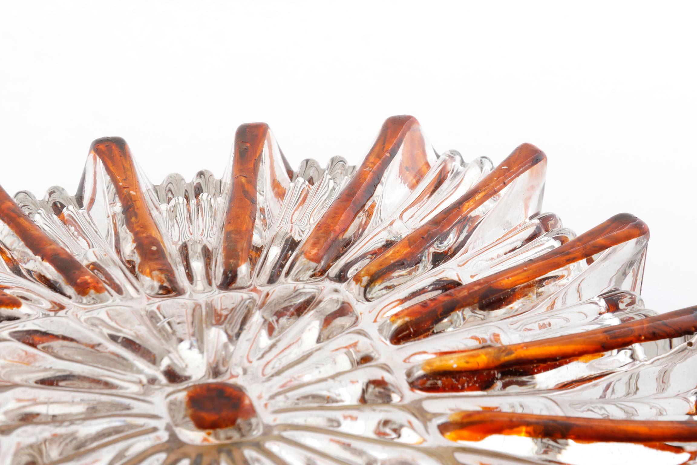 Metal Amber Tone Sunburst Glass Sconce or Flush Mount Light Fixture, 1970