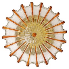 Amber Tone Sunburst Glass Sconce or Flush Mount Light Fixture, 1970