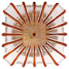 Amber Tone Sunburst Glass Sconce or Flush Mount Light Fixture, 1970