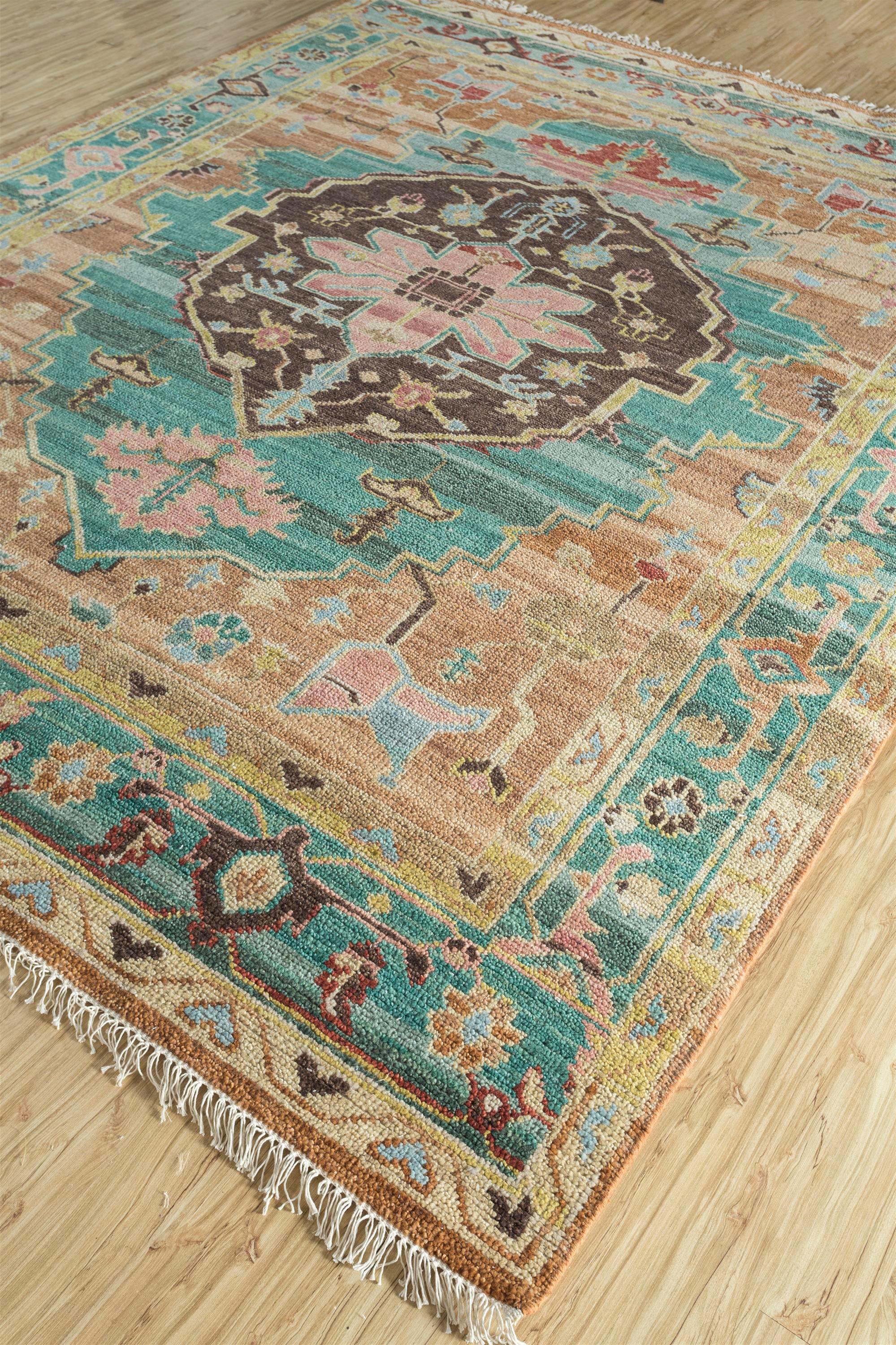 Indian Amber Trellis Caramel & Deep Sea 180x270 cm Hand Knotted Rug For Sale