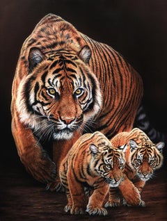 Baby Steps - peinture acrylique originale réaliste sur animaux sauvages - art contemporain 