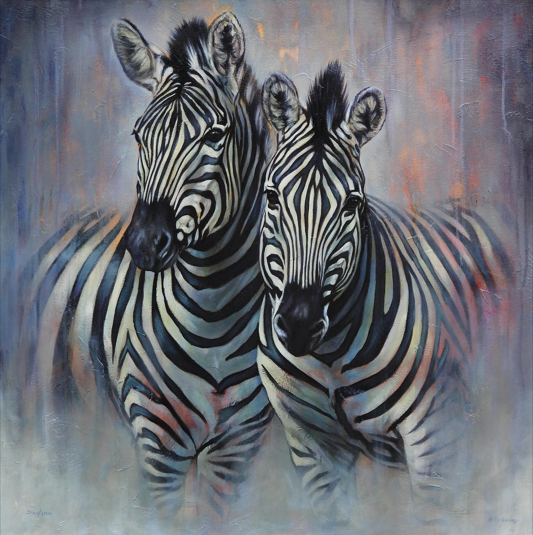 Amber Tyldesley Animal Painting - Two of a Kind - original realism wildlife acrylic painting - contemporary art 