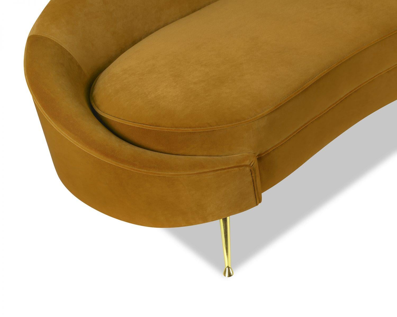 Modern Amber Velvet and Brass Sofa