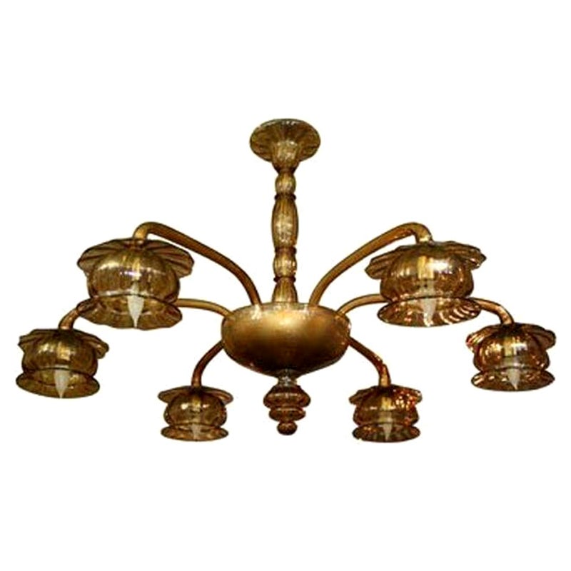 Bernsteinfarbener venezianischer Glaskronleuchter im Angebot