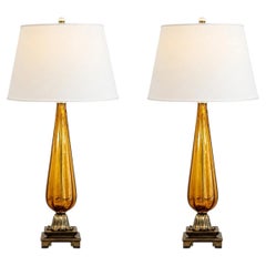Amber Vintage Murano Teardrop Lamps – A Pair