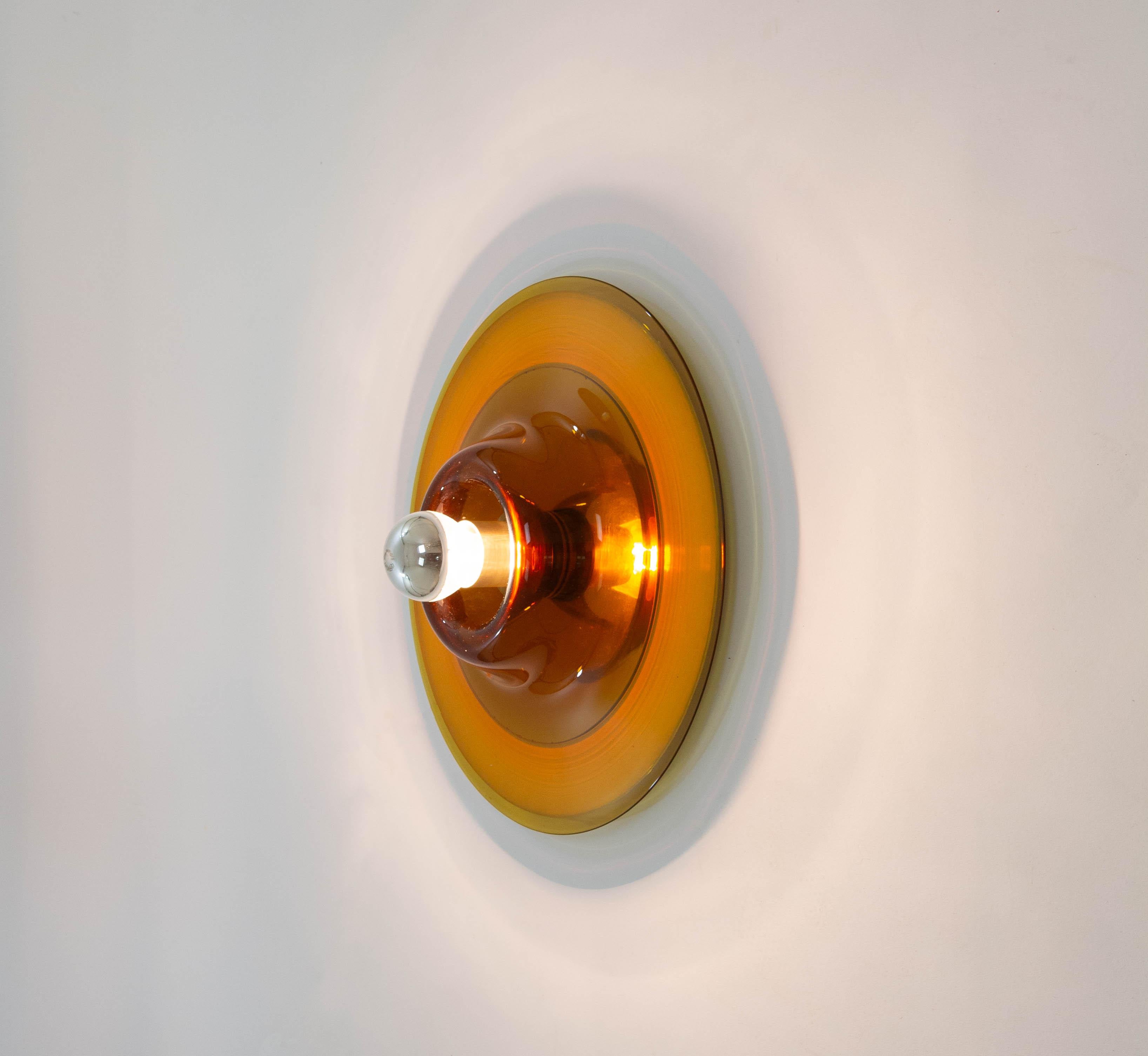 Mid-Century Modern Amber Wall or Ceiling Lamp by Venini for Pierre Cardin, 1970s For Sale