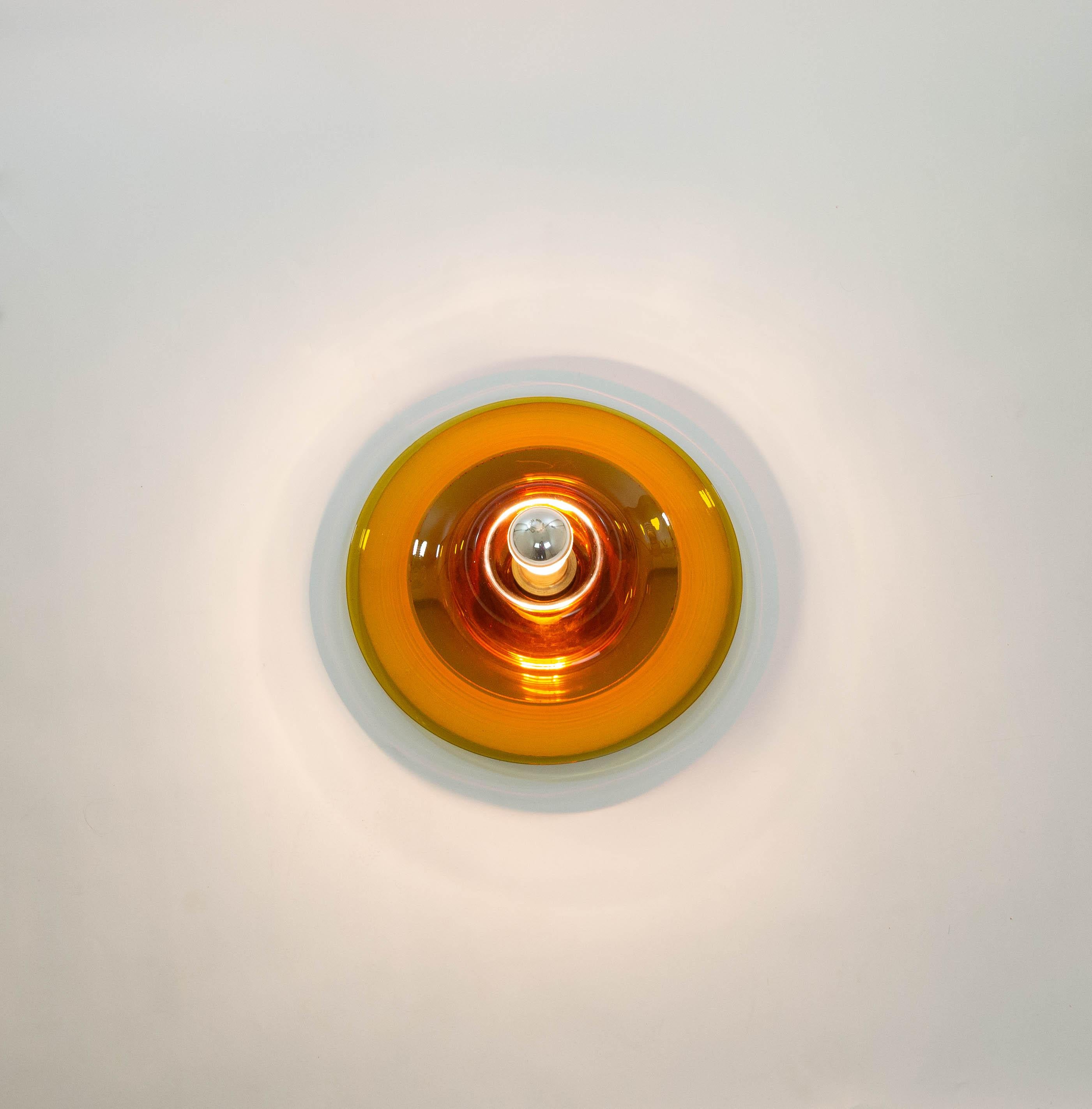 Italian Amber Wall or Ceiling Lamp by Venini for Pierre Cardin, 1970s For Sale