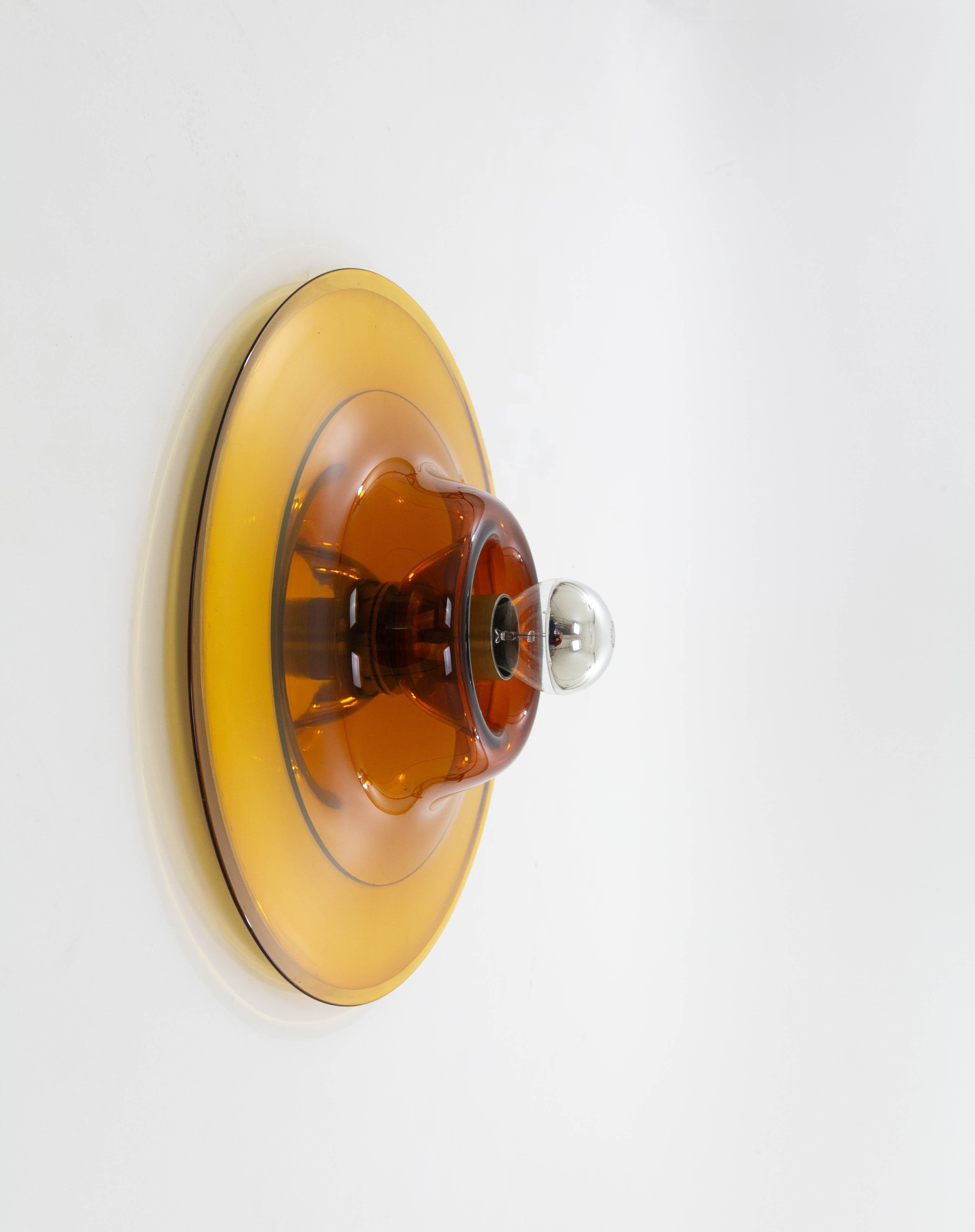 Amber Wall or Ceiling Lamp by Venini for Pierre Cardin, 1970s For Sale 1
