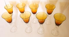 Amber Water Goblet Crystal Wine Stemware Set of 8