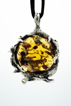 Amber Wave (Amber, Sterling Silver Pendant) by Ken Fury