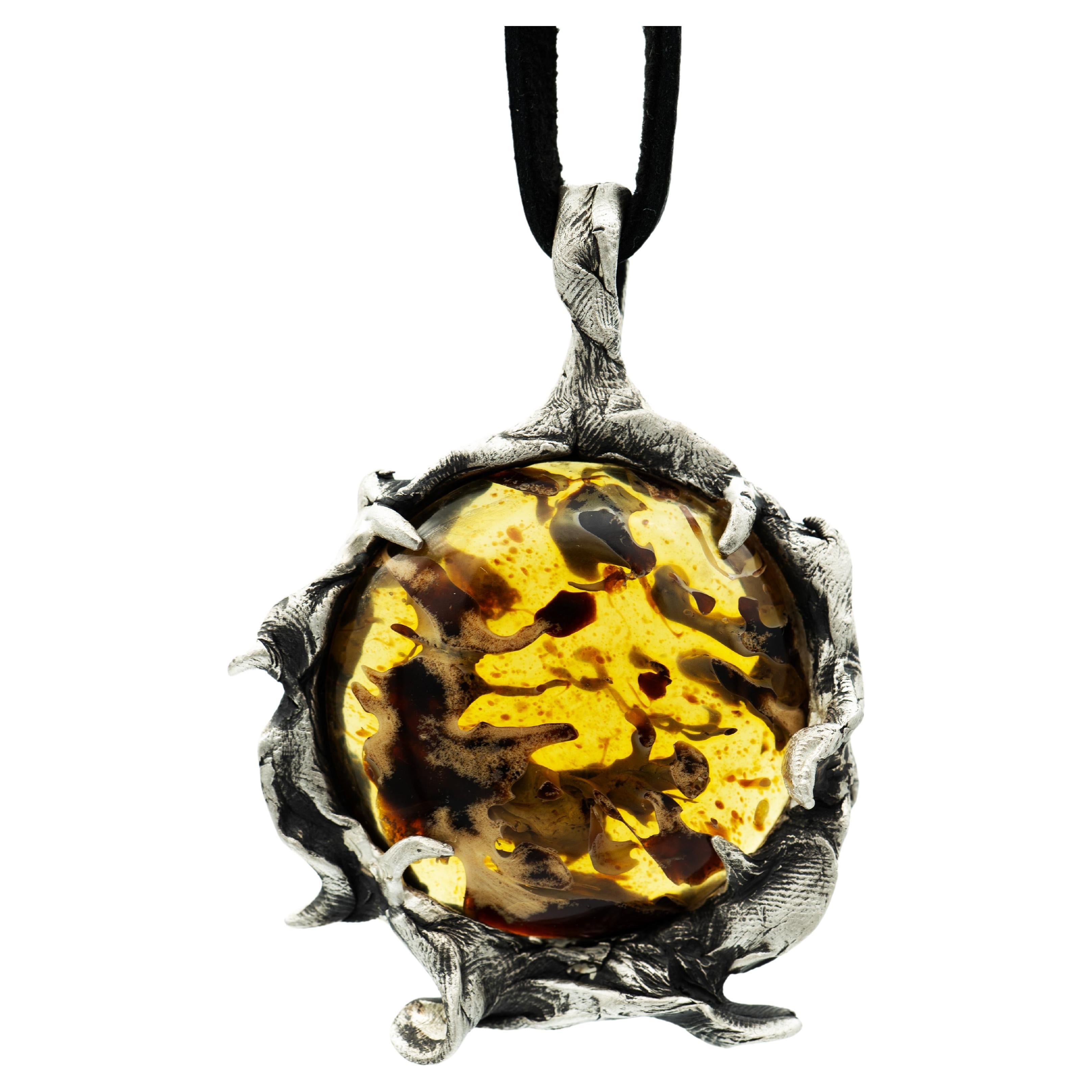 Amber Wave (Amber, Sterling Silver Pendant) by Ken Fury