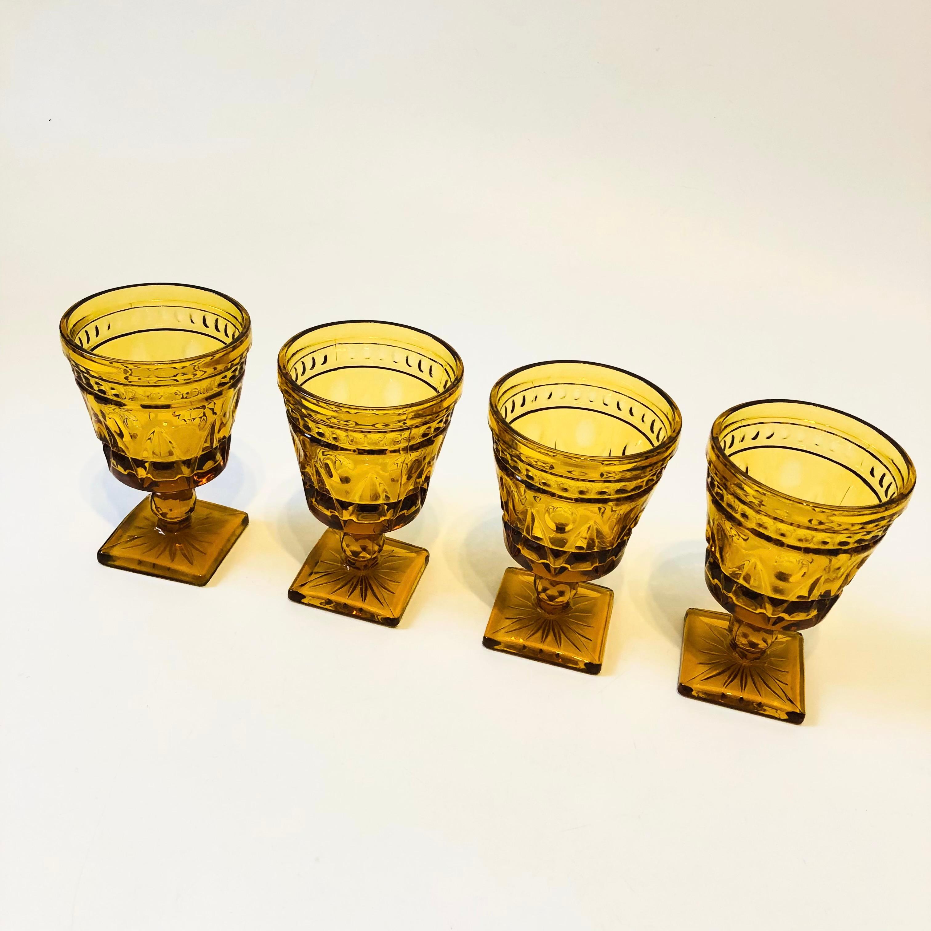 Mid-Century Modern Amber Wine Goblets by Indiana Glass - Set of 4 For Sale